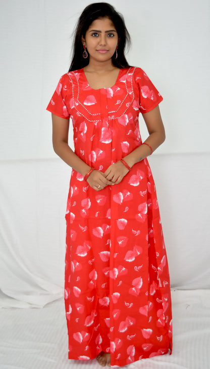 RED  cotton  Floral Nighties
