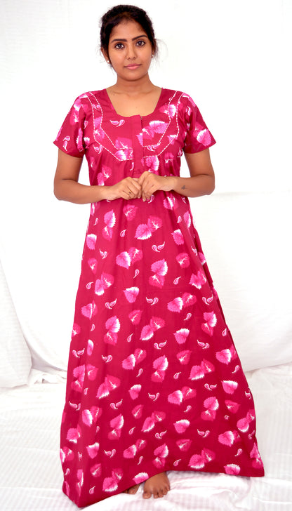 Dark magenta   cotton  Floral Nighties