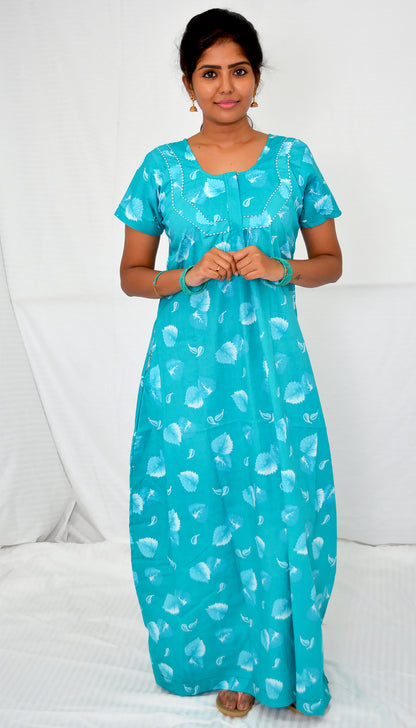 Dark cyan  cotton  Floral Nighties