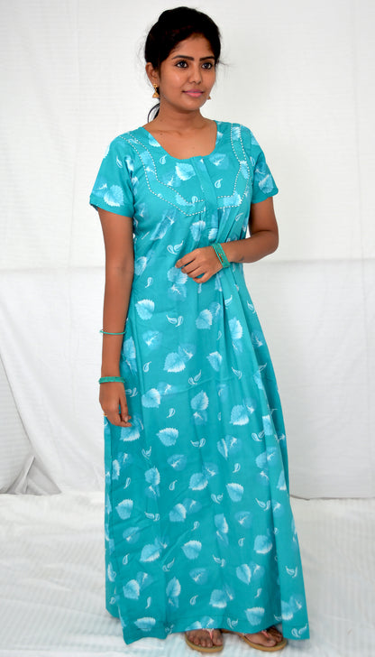 Dark cyan  cotton  Floral Nighties