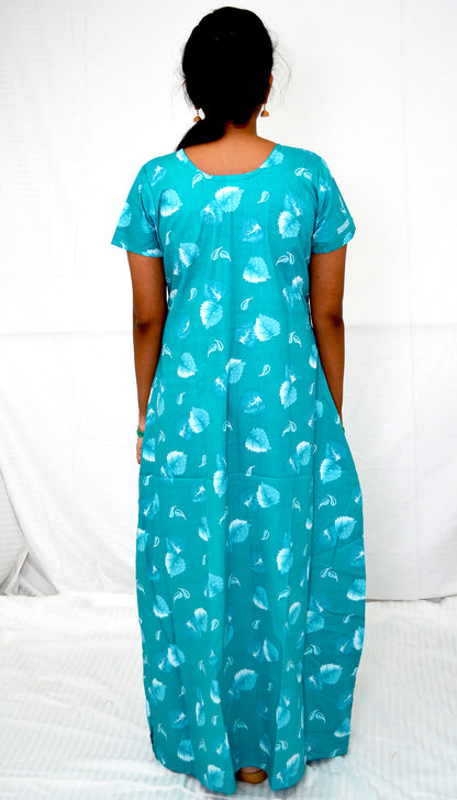 Dark cyan  cotton  Floral Nighties