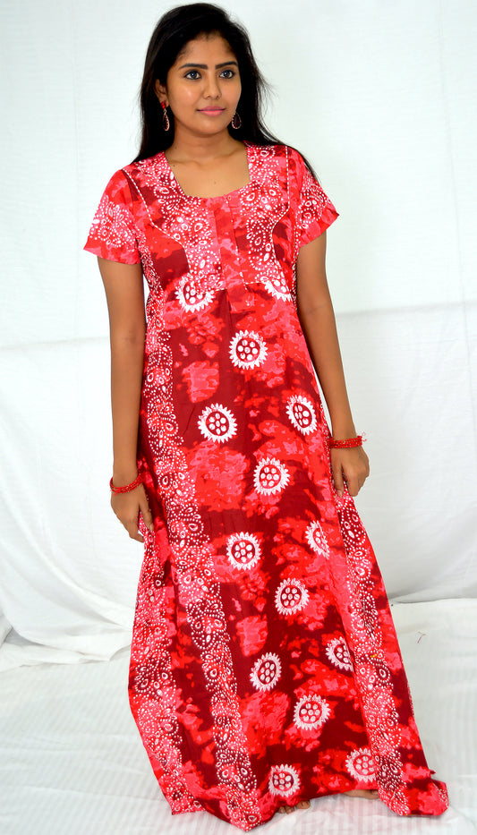 RED AND WHITE FLOWER  cotton  Floral Nighties