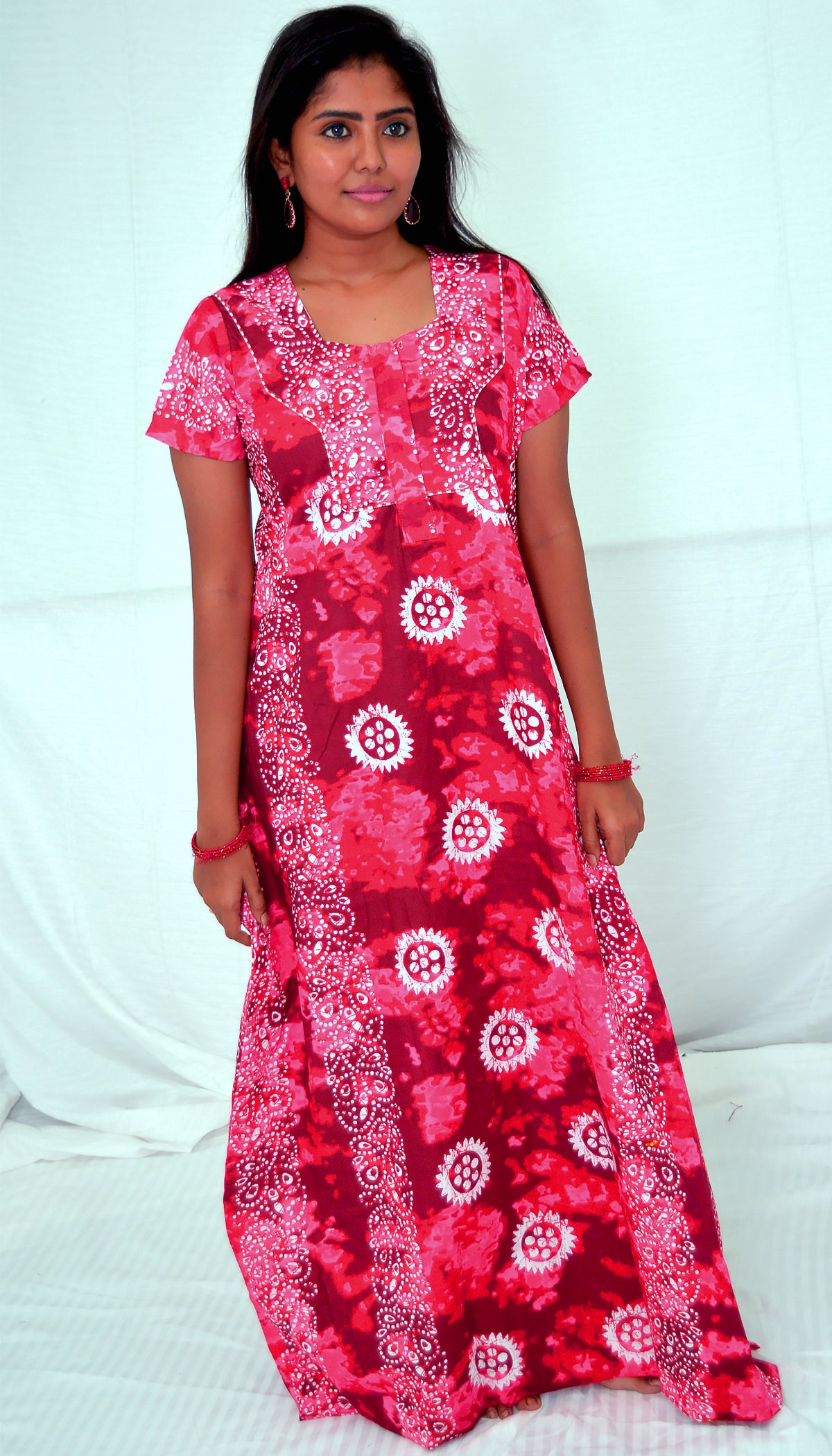 PINK RED AND WHITE FLOWER  cotton  Floral Nighties