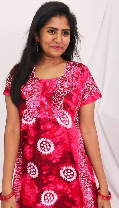 PINK RED AND WHITE FLOWER  cotton  Floral Nighties