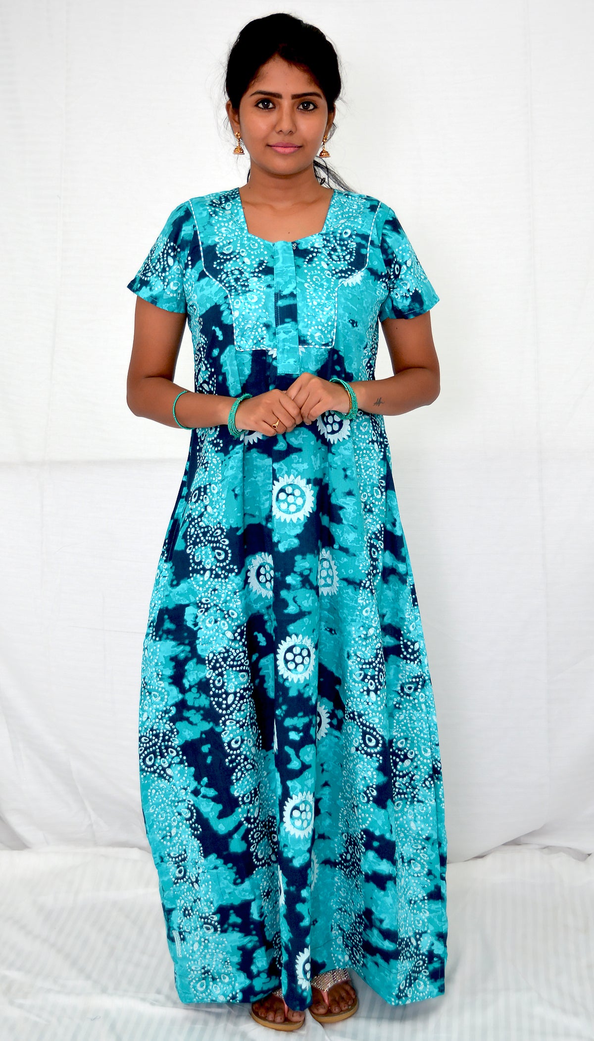 TURQUOISE FLOWER  cotton  Floral Nighties