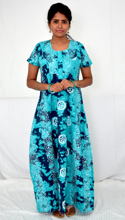 TURQUOISE FLOWER  cotton  Floral Nighties
