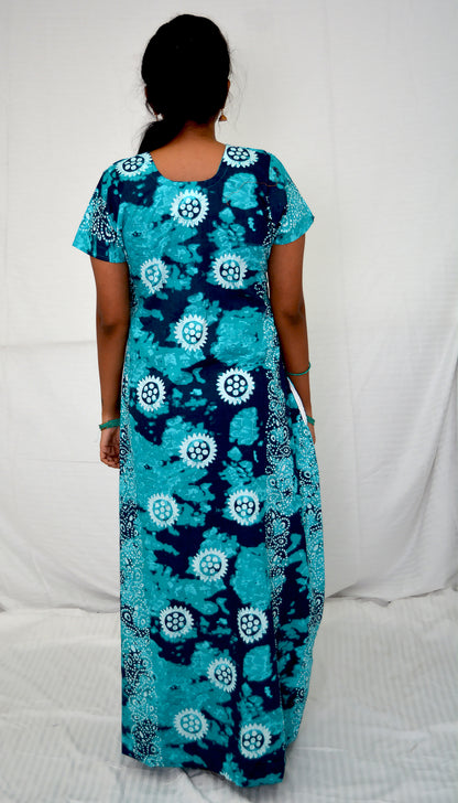 TURQUOISE FLOWER  cotton  Floral Nighties