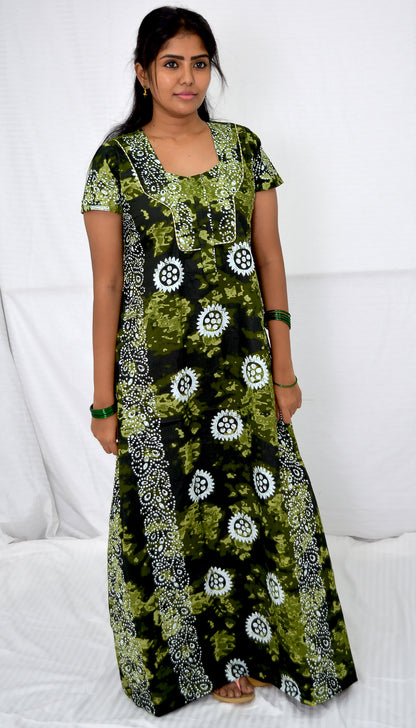 GREEN MULTI FLOWER  cotton  Floral Nighties