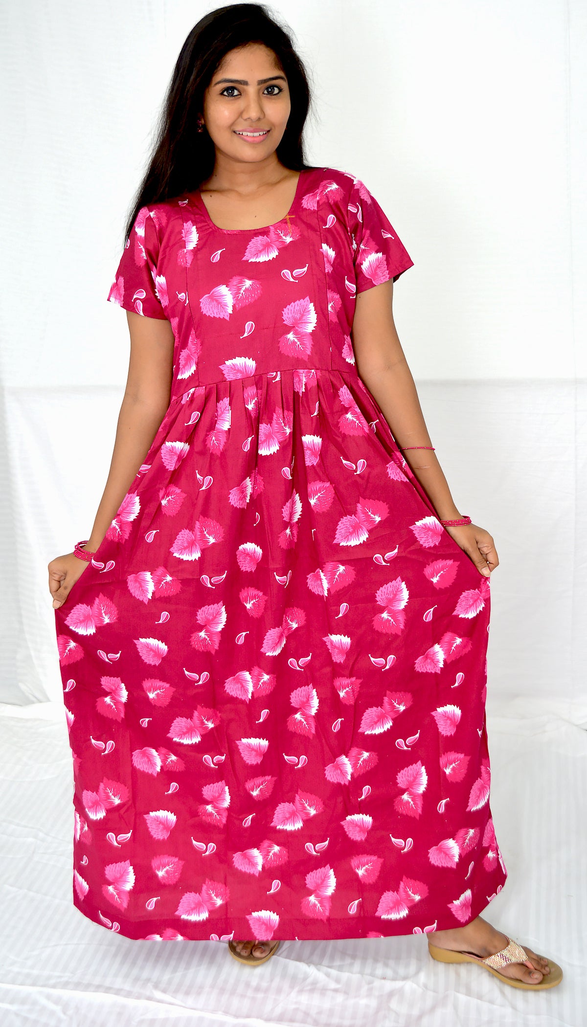 dark magenta  cotton Maternity frock   Feeding Nighty