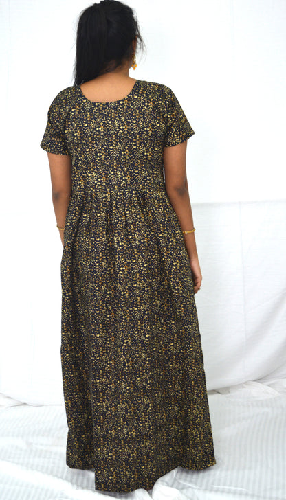 BLACK  cotton Maternity frock Feeding Nighty