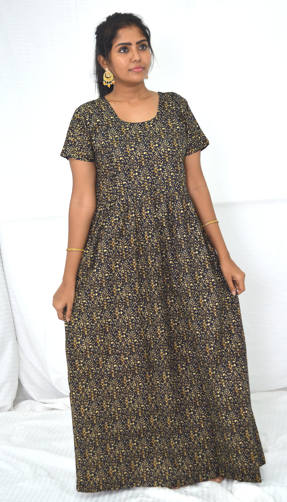 BLACK  cotton Maternity frock Feeding Nighty