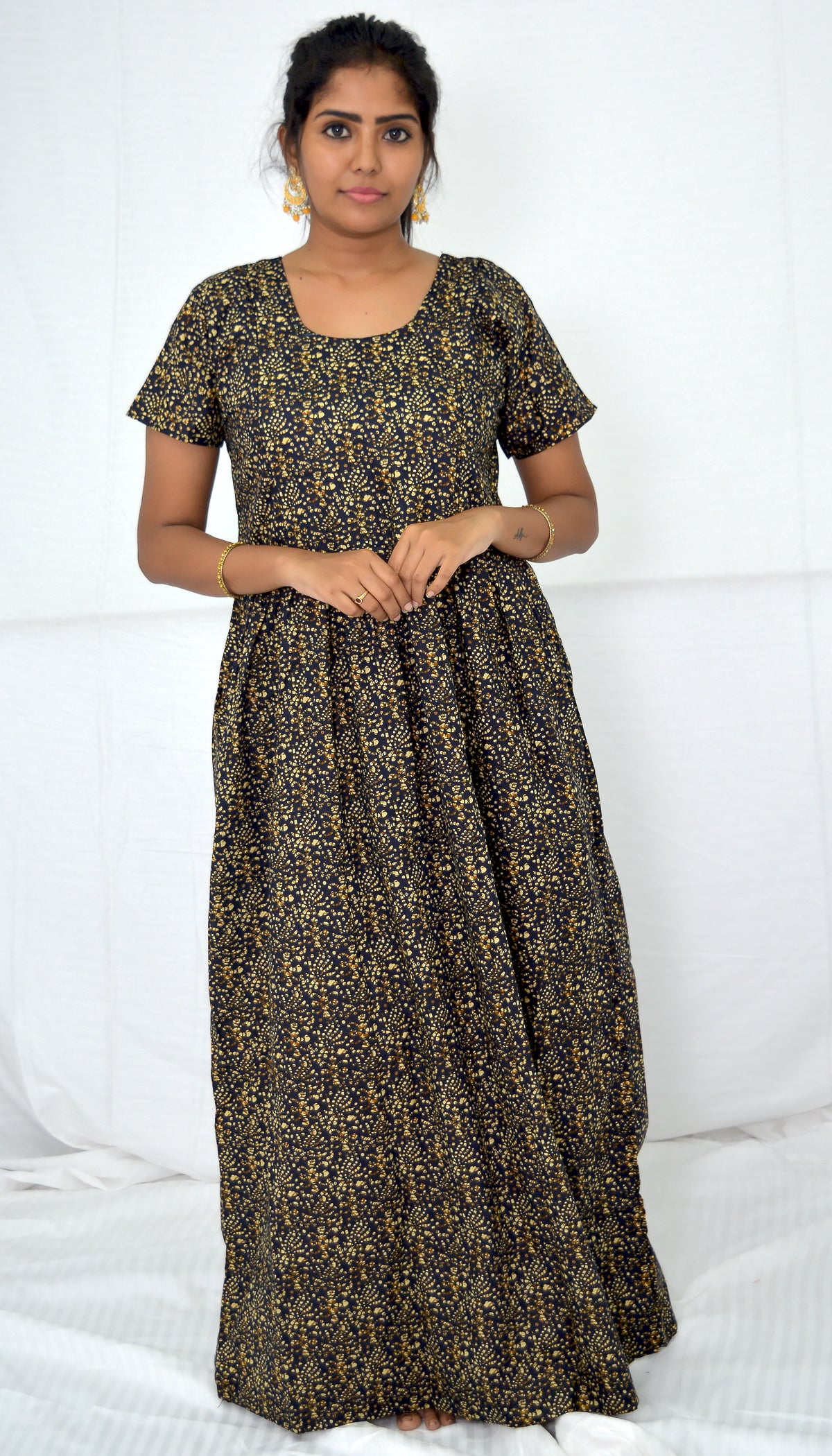 BLACK  cotton Maternity frock Feeding Nighty