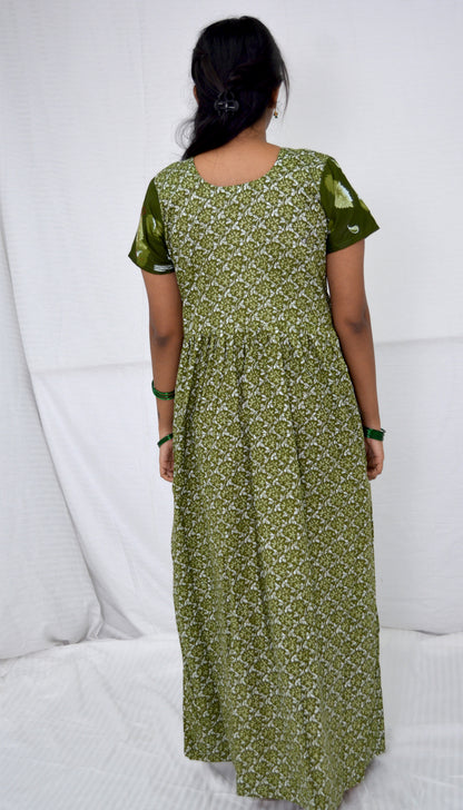 green cotton Maternity frock   Feeding Nighty