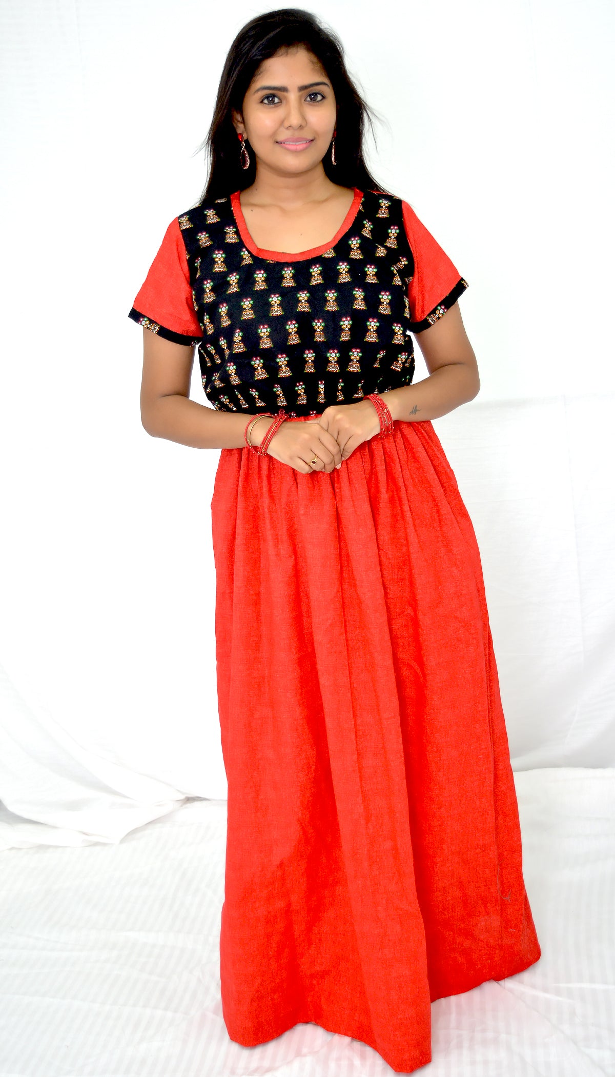 APPLE DARK Red and black cotton frock  Maternity Feeding Nighty