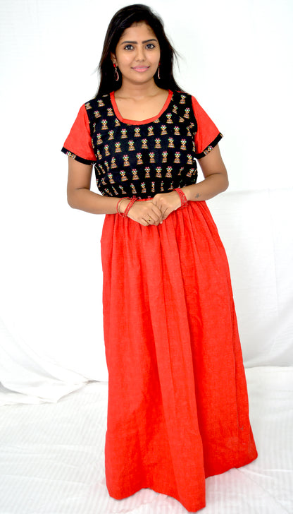 APPLE DARK Red and black cotton frock  Maternity Feeding Nighty