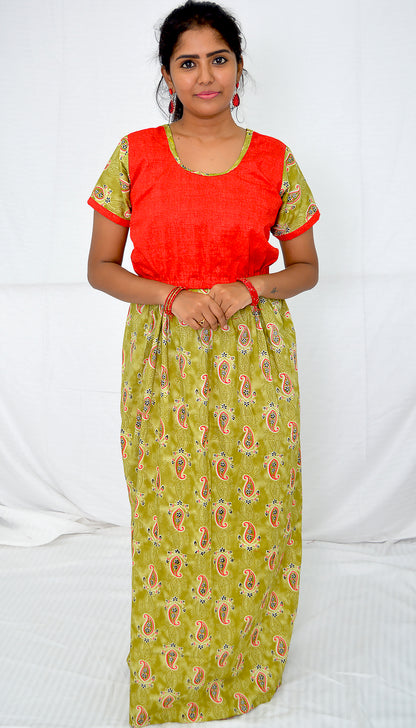 dark lemon lime and red   cotton frock  Maternity Feeding Nighty