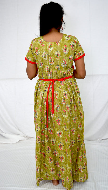 dark lemon lime and red   cotton frock  Maternity Feeding Nighty