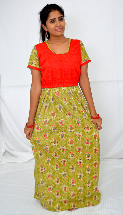 dark lemon lime and red   cotton frock  Maternity Feeding Nighty