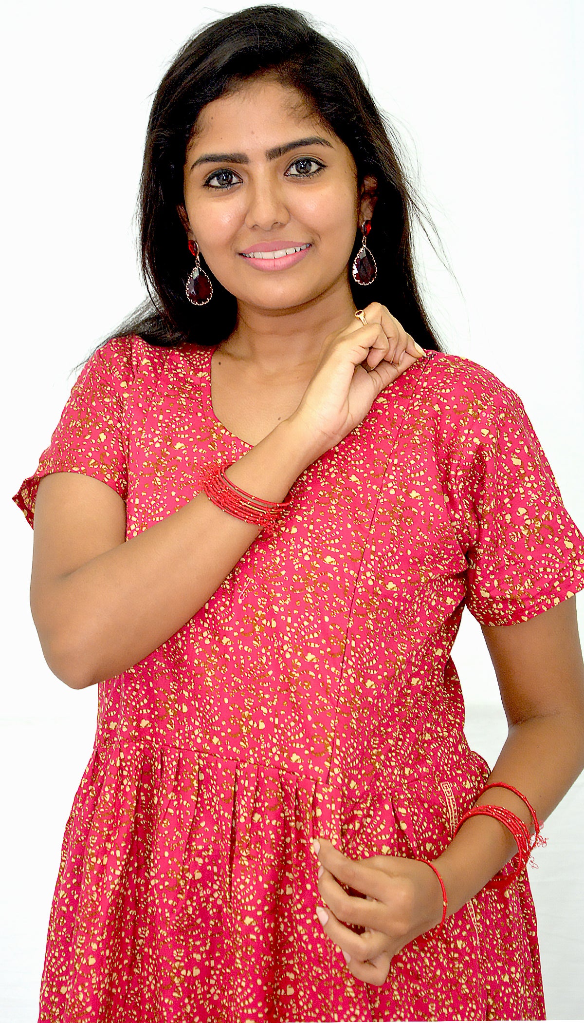 rose madder cotton Maternity frock   Feeding Nighty