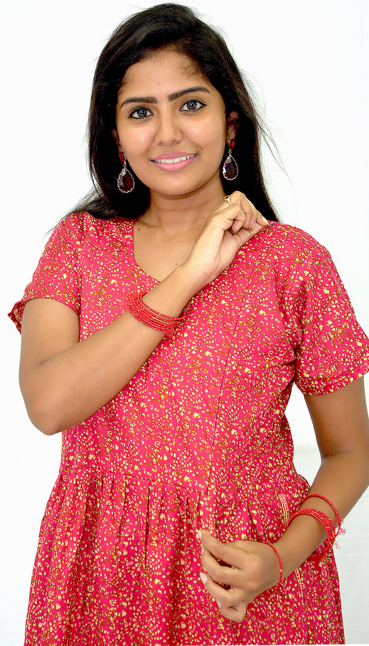 rose madder cotton Maternity frock   Feeding Nighty