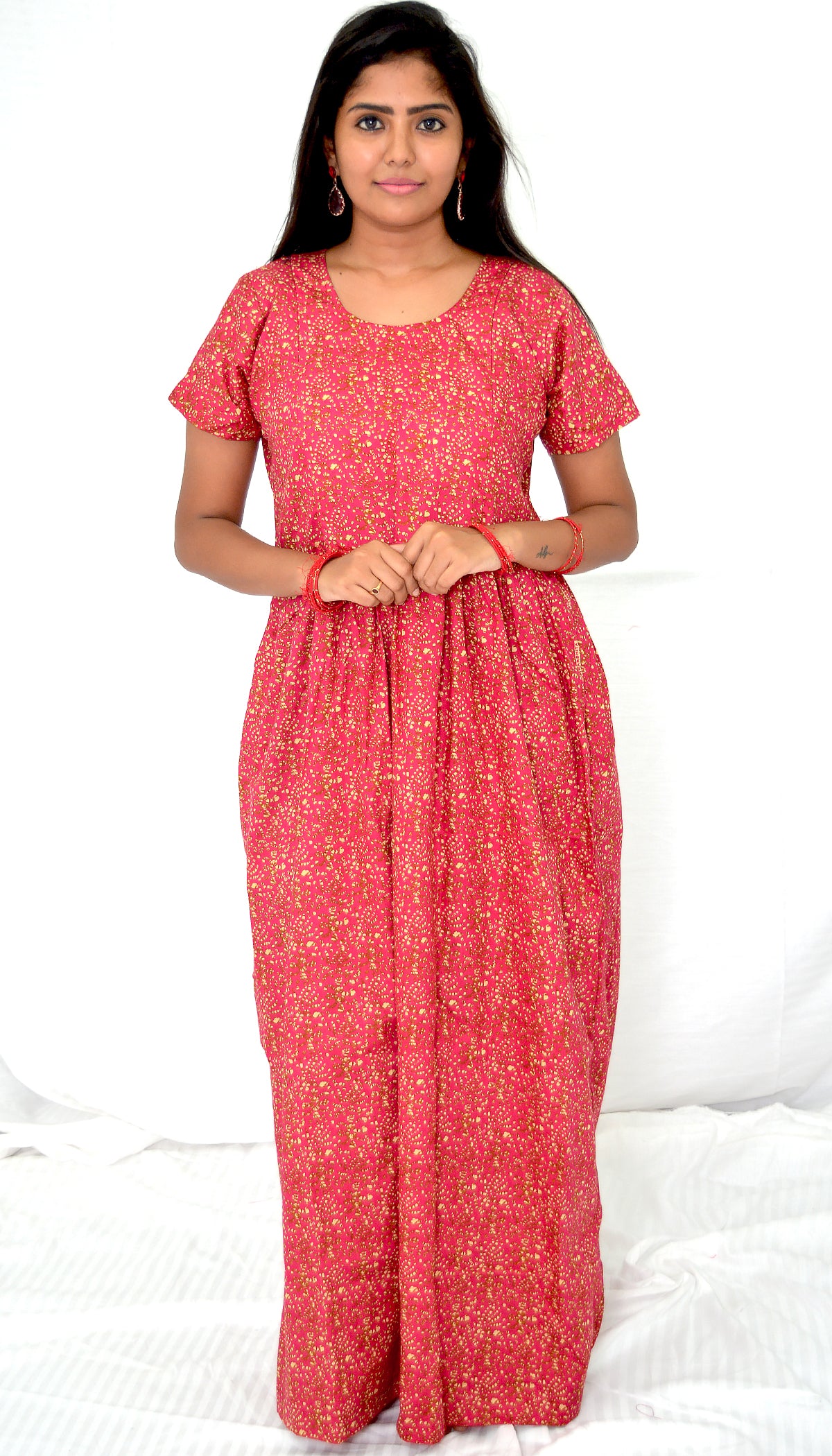 rose madder cotton Maternity frock   Feeding Nighty