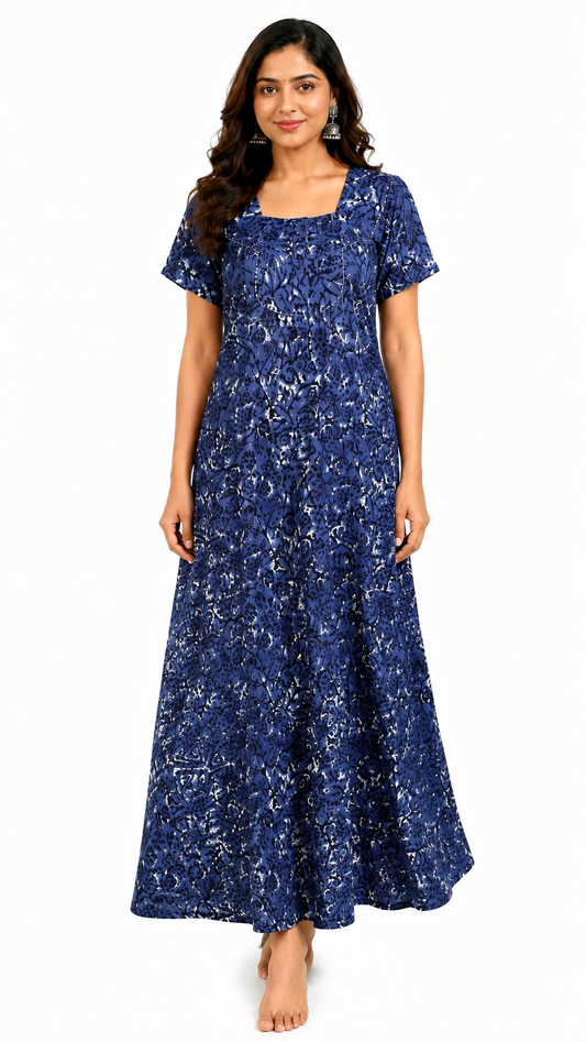 AISNIGHA Pure Cotton Navy Blue Nighty for Women | Soft & Comfortable Daily Wear Nightdress