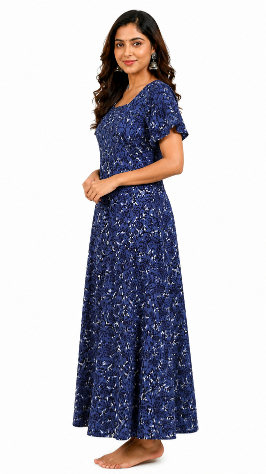AISNIGHA Pure Cotton Navy Blue Nighty for Women | Soft & Comfortable Daily Wear Nightdress