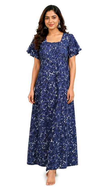 AISNIGHA Pure Cotton Navy Blue Nighty for Women | Soft & Comfortable Daily Wear Nightdress