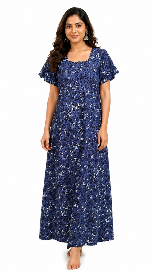 AISNIGHA Pure Cotton Navy Blue Nighty for Women | Soft & Comfortable Daily Wear Nightdress