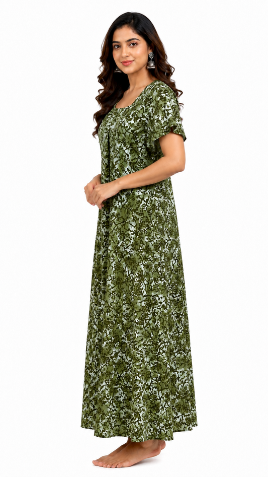 AISNIGHA Pure Cotton Green Nighty for Women | Soft & Comfortable Daily Wear Nightdress