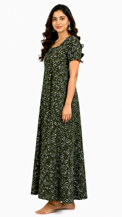 AISNIGHA Women's Pure Cotton Dark Green Nighty | Soft & Comfortable Daily Wear Nightdress
