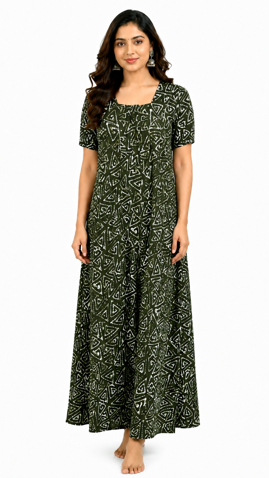 AISNIGHA Women's Pure Cotton Dark Green Nighty | Soft & Comfortable Daily Wear Nightdress