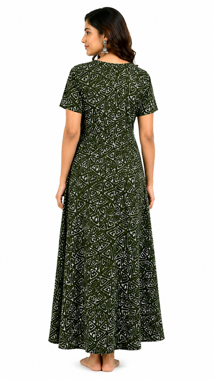 AISNIGHA Women's Pure Cotton Dark Green Nighty | Soft & Comfortable Daily Wear Nightdress