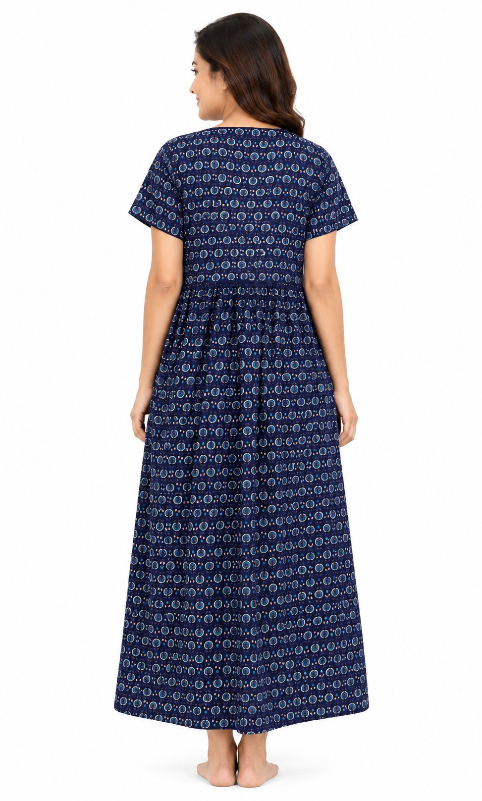 AISNIGHA Navy Blue Soft Cotton Daily Wear-Frock Model Nighty for Women
