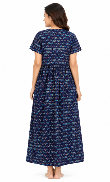 AISNIGHA Navy Blue Soft Cotton Daily Wear-Frock Model Nighty for Women