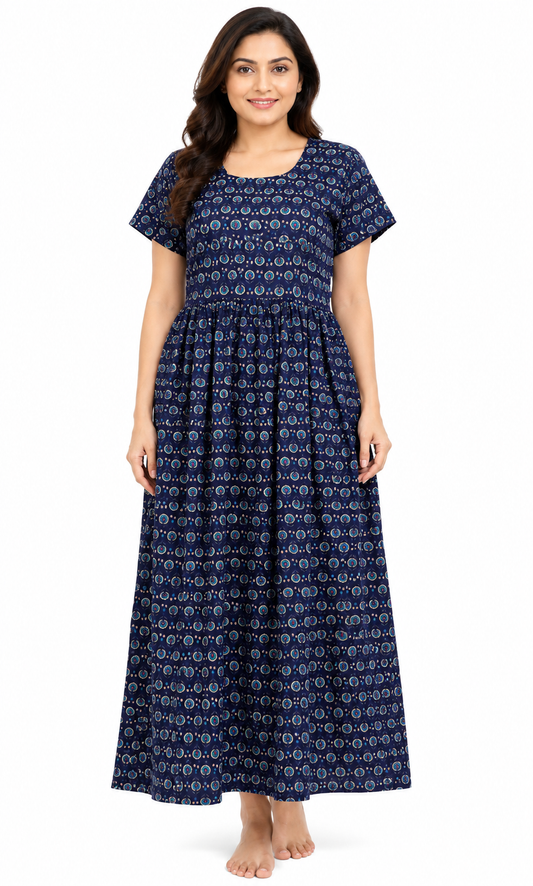 AISNIGHA Navy Blue Soft Cotton Frock Model Nighty