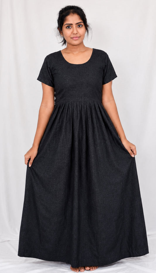 AISNIGHA Black Cotton Nighty Frock