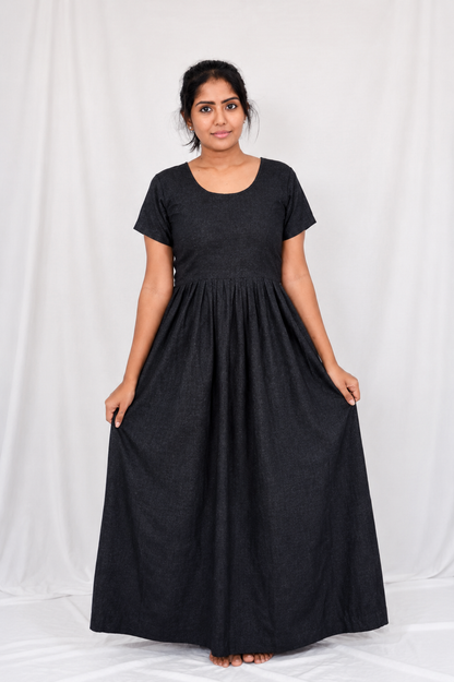Black Cotton Nighty Frock for Women | Pure Cotton Daily Wear | AISNIGHA Nighties