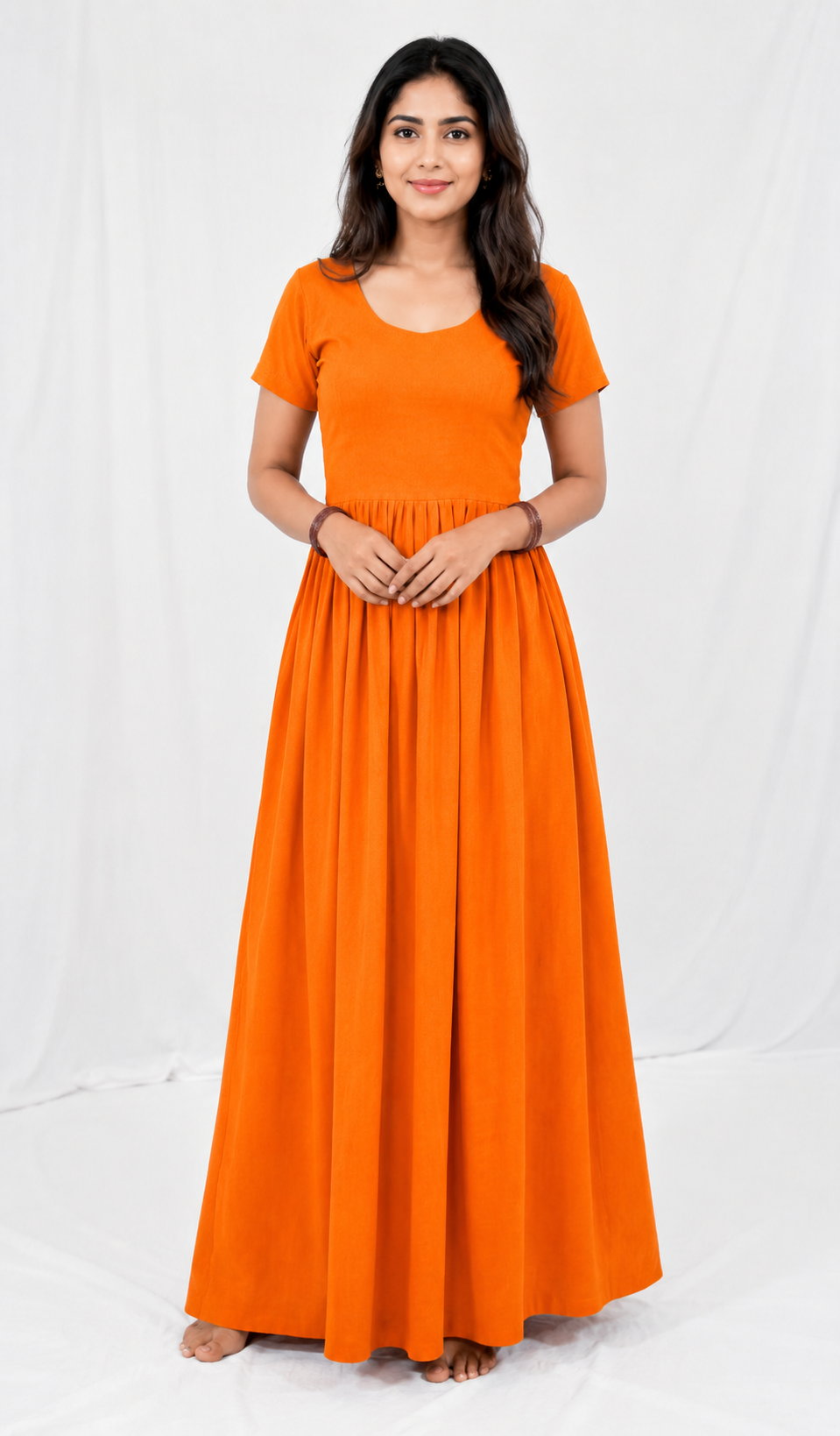 Orange Cotton Nighty Frock for Women | Pure Cotton Daily Wear | AISNIGHA Nighties