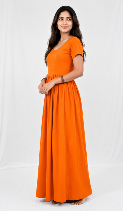 Orange Cotton Nighty Frock for Women | Pure Cotton Daily Wear | AISNIGHA Nighties