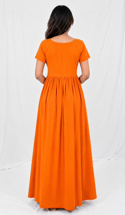Orange Cotton Nighty Frock for Women | Pure Cotton Daily Wear | AISNIGHA Nighties