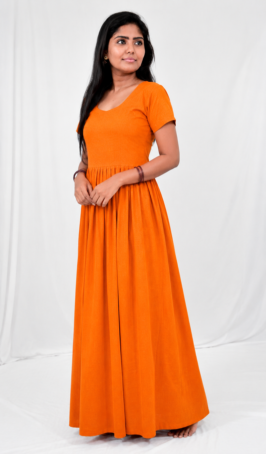 AISNIGHA Orange Cotton Nighty Frock