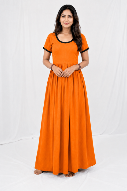 AISNIGHA Orange Cotton Nighty Frock