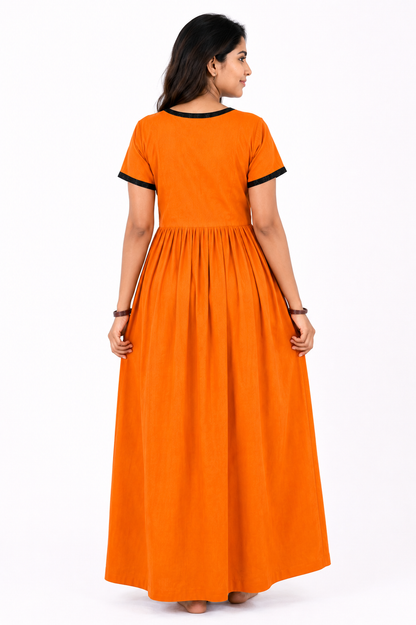 AISNIGHA Orange Cotton Nighty Frock