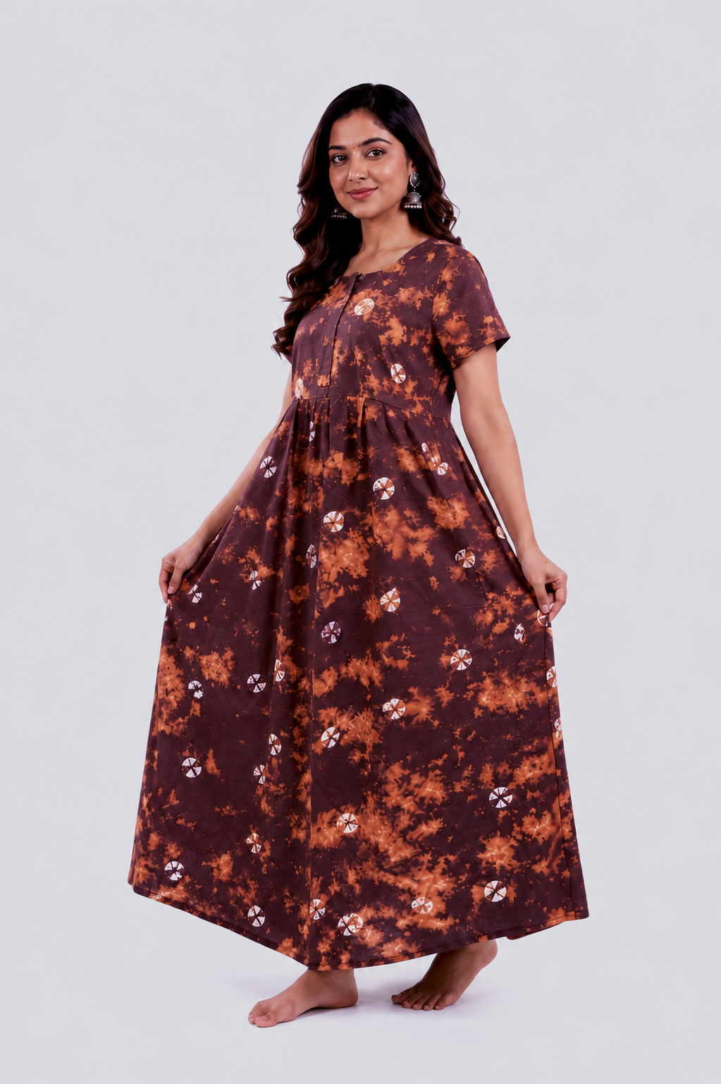 Batik Cotton multicolour Nighty Frock with Front Zip