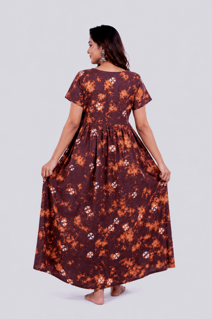 Batik Cotton multicolour Nighty Frock with Front Zip