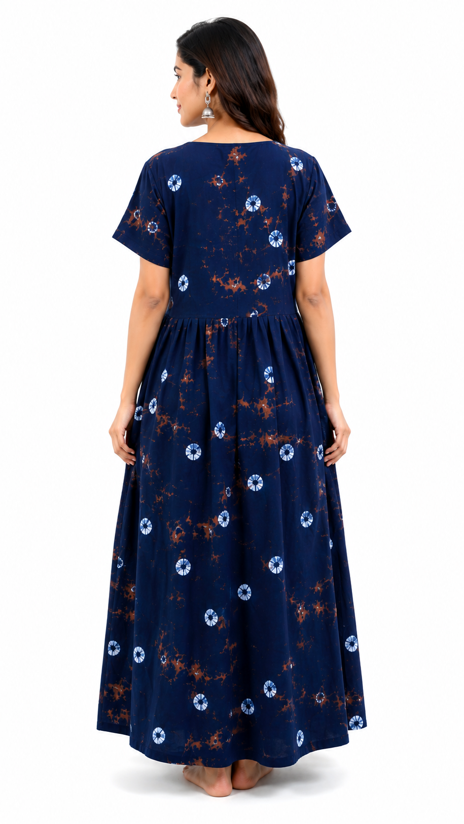 Batik Cotton Dark navy Nighty Frock with Front Zip