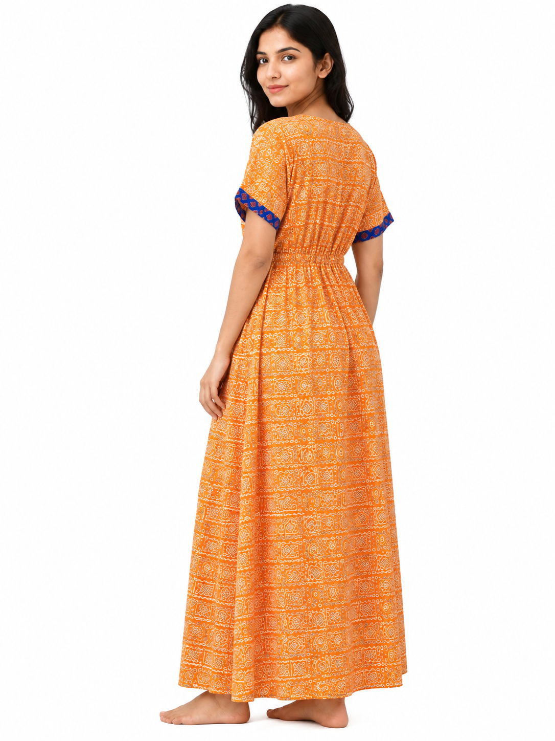 Adjustable Gathering Style Rope Cotton Nighty Gown