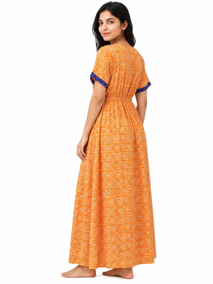 Adjustable Gathering Style Rope Cotton Nighty Gown