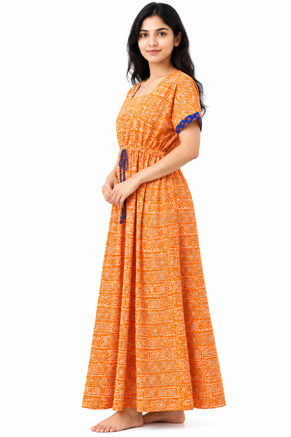 Adjustable Gathering Style Rope Cotton Nighty Gown